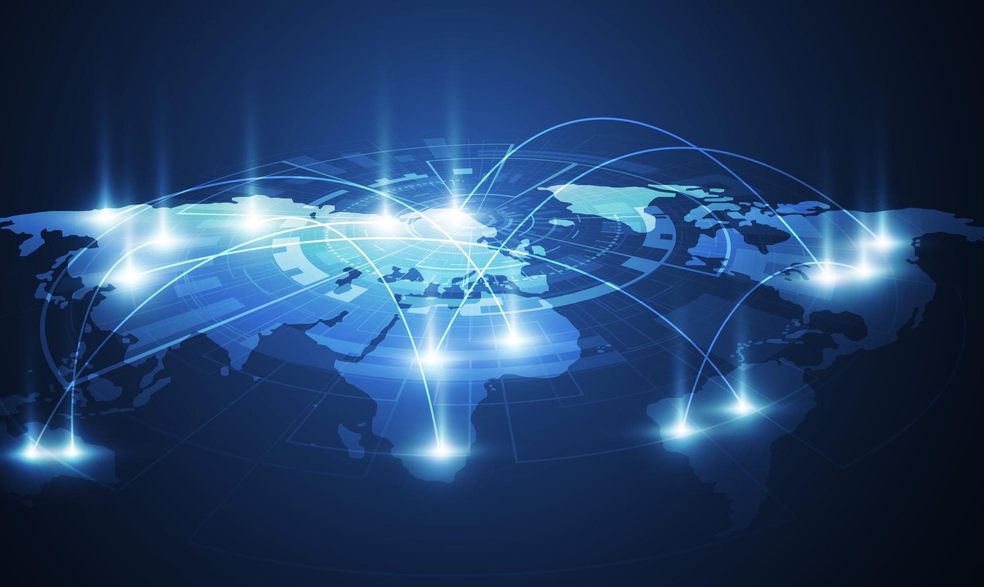全球网络连接. 世界地图的点和线组成的概念，全球业务.
